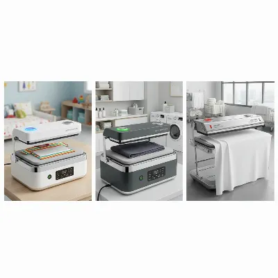 An illustrative comparison of different sized ironing presses.